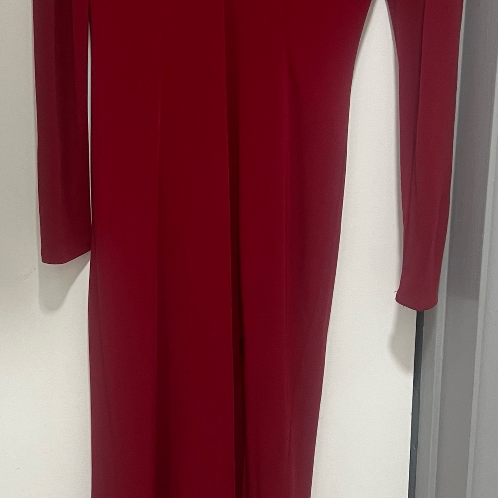 Red Sheath Dress with Long Sleeves and Mock Neck for Weddings